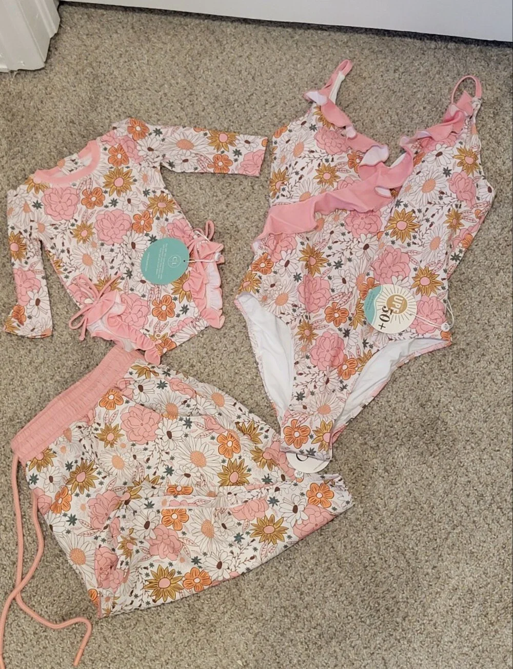 NWT Caden Lane Baby Boho Floral Ruffle Swim Rashguard (Only) Matching Set Avail.